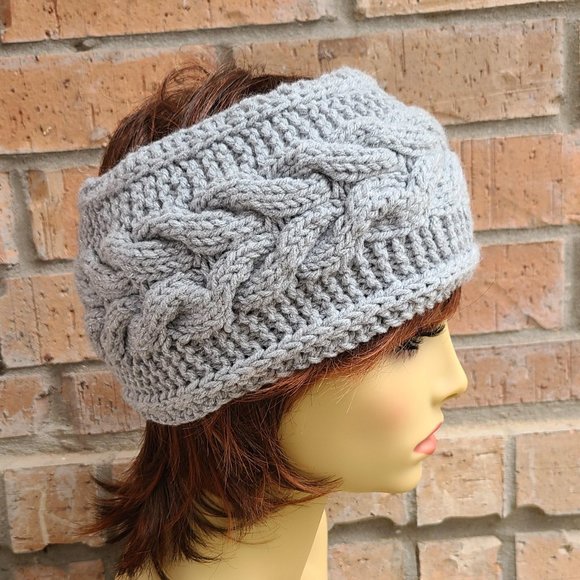Handmade Women's Cable Knit Headband Light Gray Sparkling One Size - Picture 14 of 14